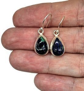 Azurite Malachite Earrings, Sterling Silver, Pear Shaped, Green Blue Gem, Stone of Heaven - GemzAustralia 