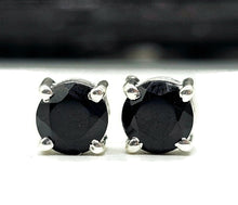 Load image into Gallery viewer, Black Onyx Stud Earrings, Sterling Silver, Round prong set, Strength Giving, Support