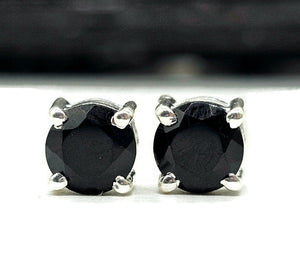 Black Onyx Stud Earrings, Sterling Silver, Round prong set, Strength Giving, Support