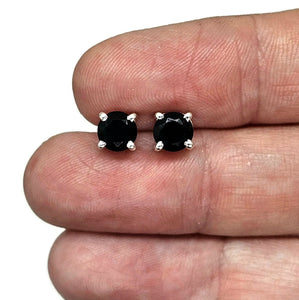 Black Onyx Stud Earrings, Sterling Silver, Round prong set, Strength Giving, Support