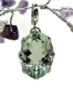 Prasiolite Pendant, Oval shaped, Sterling Silver, Green Amethyst Gemstone, Spiritual Stone