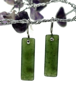 Solid Jade Earrings, Sterling Silver, Hand carved rectangles, British Columbia Nephrite Jade - GemzAustralia 