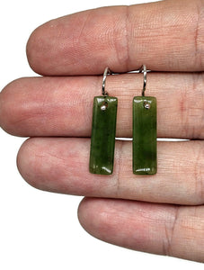 Solid Jade Earrings, Sterling Silver, Hand carved rectangles, British Columbia Nephrite Jade - GemzAustralia 