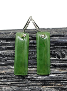 Solid Jade Earrings, Sterling Silver, Hand carved rectangles, British Columbia Nephrite Jade - GemzAustralia 