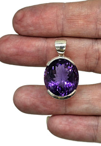 Amethyst Pendant, February Birthstone, 26 carats, Oval Faceted, Sterling Silver