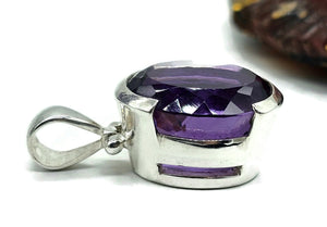 Amethyst Pendant, February Birthstone, 26 carats, Oval Faceted, Sterling Silver