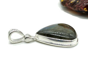 Spectrolite Labradorite Pendant, Sterling Silver, Triangle Shaped, Blue, Green, Gold, Purple