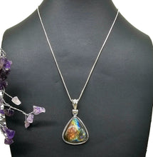 Load image into Gallery viewer, Spectrolite Labradorite Pendant, Sterling Silver, Triangle Shaped, Blue, Green, Gold, Purple