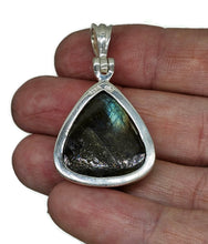 Load image into Gallery viewer, Spectrolite Labradorite Pendant, Sterling Silver, Triangle Shaped, Blue, Green, Gold, Purple