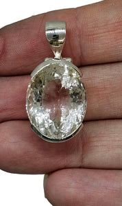 26 carat Clear Quartz Crystal Pendant, Sterling Silver, Oval Faceted, Concentration Stone