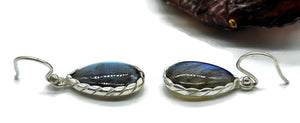 Labradorite Earrings, Sterling Silver, Blue Green Labradorite, Teardrop Shape