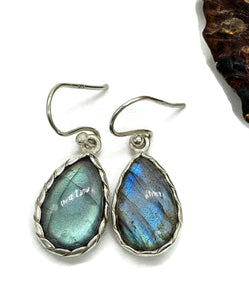 Labradorite Earrings, Sterling Silver, Blue Green Labradorite, Teardrop Shape