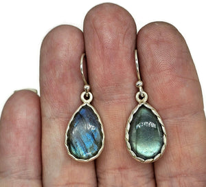 Labradorite Earrings, Sterling Silver, Blue Green Labradorite, Teardrop Shape