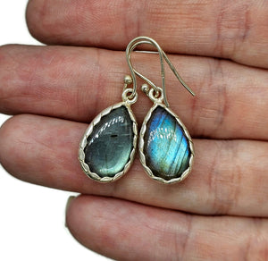 Labradorite Earrings, Sterling Silver, Blue Green Labradorite, Teardrop Shape