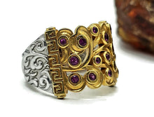 Load image into Gallery viewer, Two tone Ruby Ring, Size O1/2, 24K gold plated Sterling Silver, July Birthstone, Filigree