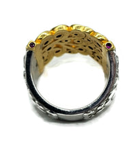 Load image into Gallery viewer, Two tone Ruby Ring, Size O1/2, 24K gold plated Sterling Silver, July Birthstone, Filigree