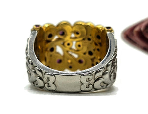 Two tone Ruby Ring, Size O1/2, 24K gold plated Sterling Silver, July Birthstone, Filigree