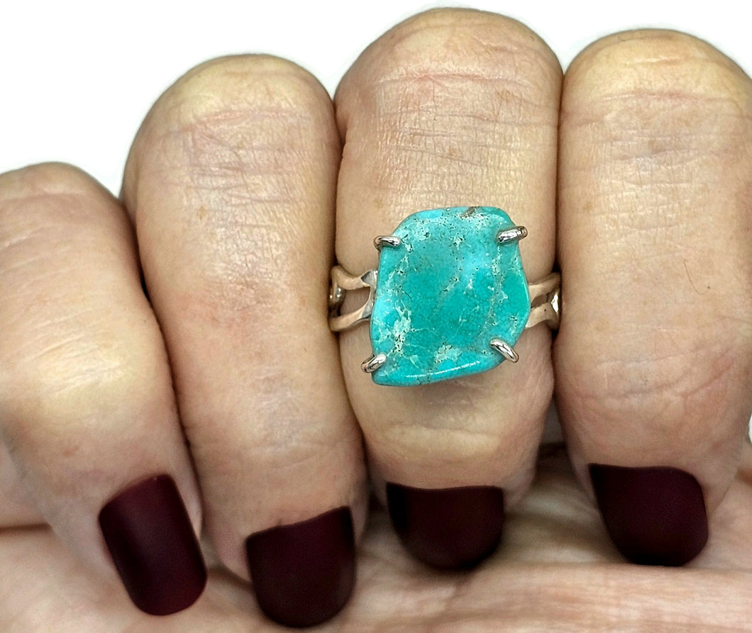 Kingman Turquoise Ring, Size R, December Birthstone, Sterling Silver, Blue Gemstone