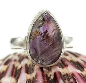 Super 7 ring, Cacoxenite Ring, Melody Stone Ring, Size P, Sterling Silver, Pear Shaped