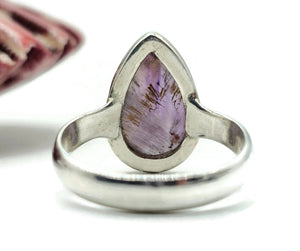 Super 7 ring, Cacoxenite Ring, Melody Stone Ring, Size P, Sterling Silver, Pear Shaped