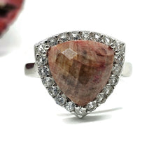 Load image into Gallery viewer, Halo Ruby &amp; White Topaz Ring, Size S, Sterling Silver, Triangle Shape, July Birthstone