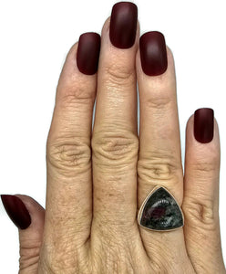 Triangle Eudialyte Ring, size O, Sterling Silver, The Stone of the Heartland, Balances