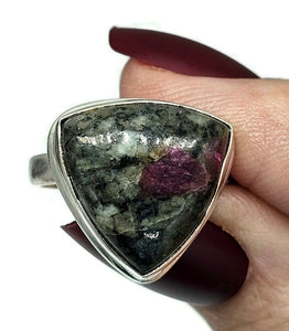 Triangle Eudialyte Ring, size O, Sterling Silver, The Stone of the Heartland, Balances