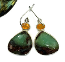 Load image into Gallery viewer, Chrysoprase &amp; Carnelian Earrings, Sterling Silver, Chalcedony Gems