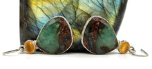 Load image into Gallery viewer, Chrysoprase &amp; Carnelian Earrings, Sterling Silver, Chalcedony Gems