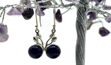 Load image into Gallery viewer, Lapis Earrings, Sterling Silver, Round Shaped, Leaf Design, Protection Stone, Truth Stone