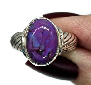 Purple Mojave Turquoise Ring, Size O, Sterling Silver, Oval Shaped, Goddess Gem