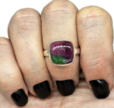 Ruby Zoisite Ring, Size R, Sterling Silver, Anyolite Gemstone, Square Shaped