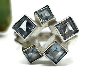 Blue Topaz Geometric Square Ring, Size U, Sterling Silver, December Birthstone