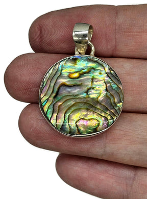 Paua Shell Pendant, Sterling Silver, Abalone Shell, Round Design