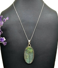 Load image into Gallery viewer, Raw Labradorite Pendant, Sterling Silver, Oval Shape, Blue, Green &amp; Gold Gemstone