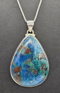 Statement Shattuckite Pendant, Sterling Silver, mix of Azurite, Chrysocolla & Malachite