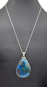 Statement Shattuckite Pendant, Sterling Silver, mix of Azurite, Chrysocolla & Malachite