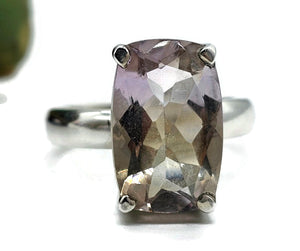 Rectangle Ametrine Ring, Size T, Sterling Silver, Combination of Amethyst & Citrine