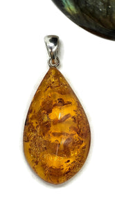 Cognac Amber Pendant, Sterling Silver, Millions of years old, Fossilized Tree Resin