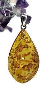 Cognac Amber Pendant, Sterling Silver, Millions of years old, Fossilized Tree Resin