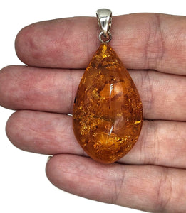 Cognac Amber Pendant, Sterling Silver, Millions of years old, Fossilized Tree Resin