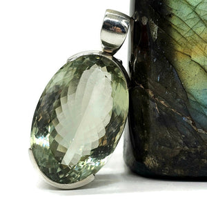 Green AMETHYST / Prasiolite Pendant, 44 carats, Oval Shaped, Sterling Silver