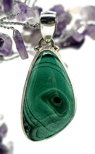 Malachite Pendant, Sterling Silver, Ravishing Rich Green Gemstone, Visionary Stone