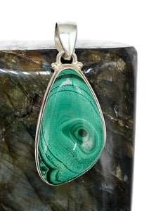 Malachite Pendant, Sterling Silver, Ravishing Rich Green Gemstone, Visionary Stone