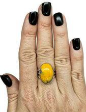 Load image into Gallery viewer, Bumblebee Jasper ring, Size Q, Sterling Silver, Oval Shaped, Eclipse Jasper, Bright Yellow