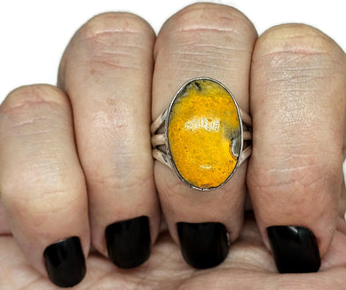 Bumblebee Jasper ring, Size Q, Sterling Silver, Oval Shaped, Eclipse Jasper, Bright Yellow