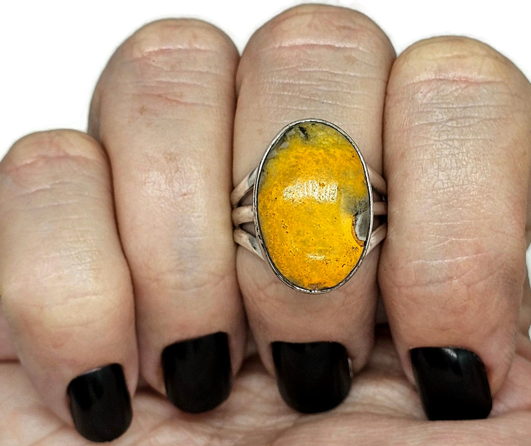 Bumblebee Jasper ring, Size Q, Sterling Silver, Oval Shaped, Eclipse Jasper, Bright Yellow