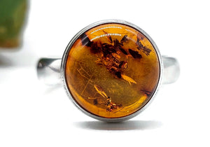 Baltic Amber Ring, size M, Sterling Silver, Round Shaped, Cognac Amber, Fossilized