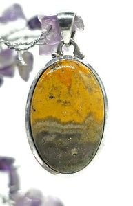 Oval Bumblebee Pendant, Eclipse Jasper, Sterling Silver, Yellow Orange Black Gemstone