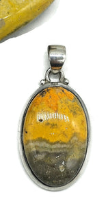 Oval Bumblebee Pendant, Eclipse Jasper, Sterling Silver, Yellow Orange Black Gemstone